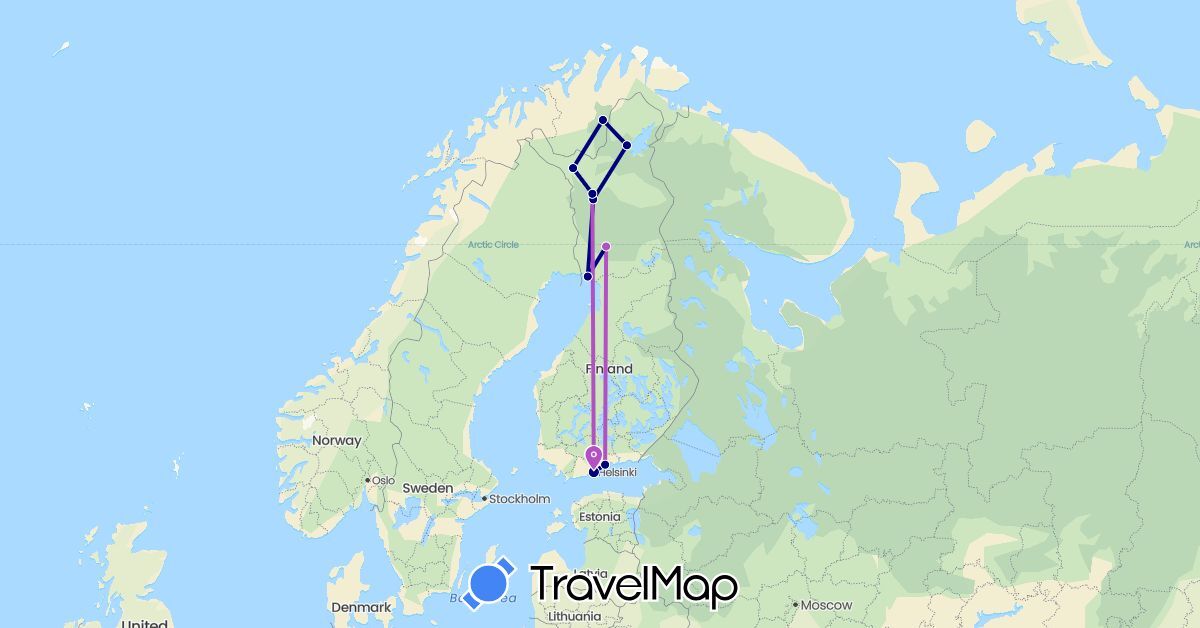 TravelMap itinerary: driving, train in Finland, Norway (Europe)